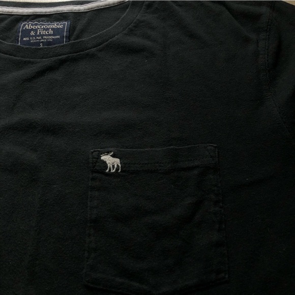 Abercrombie & Fitch Logo Embroidered Pocket T Shirt in Black Men’s Size S - Picture 4 of 8